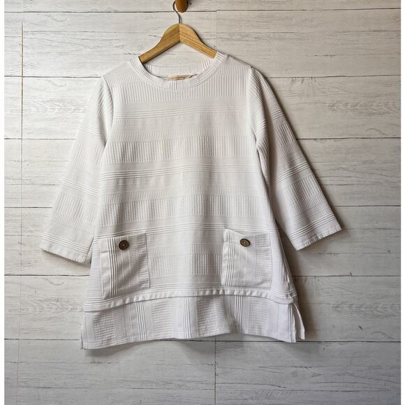 Soft Surroundings Top Womens Size Medium White Kelly Textured Tunic Wood Buttons - Picture 1 of 16